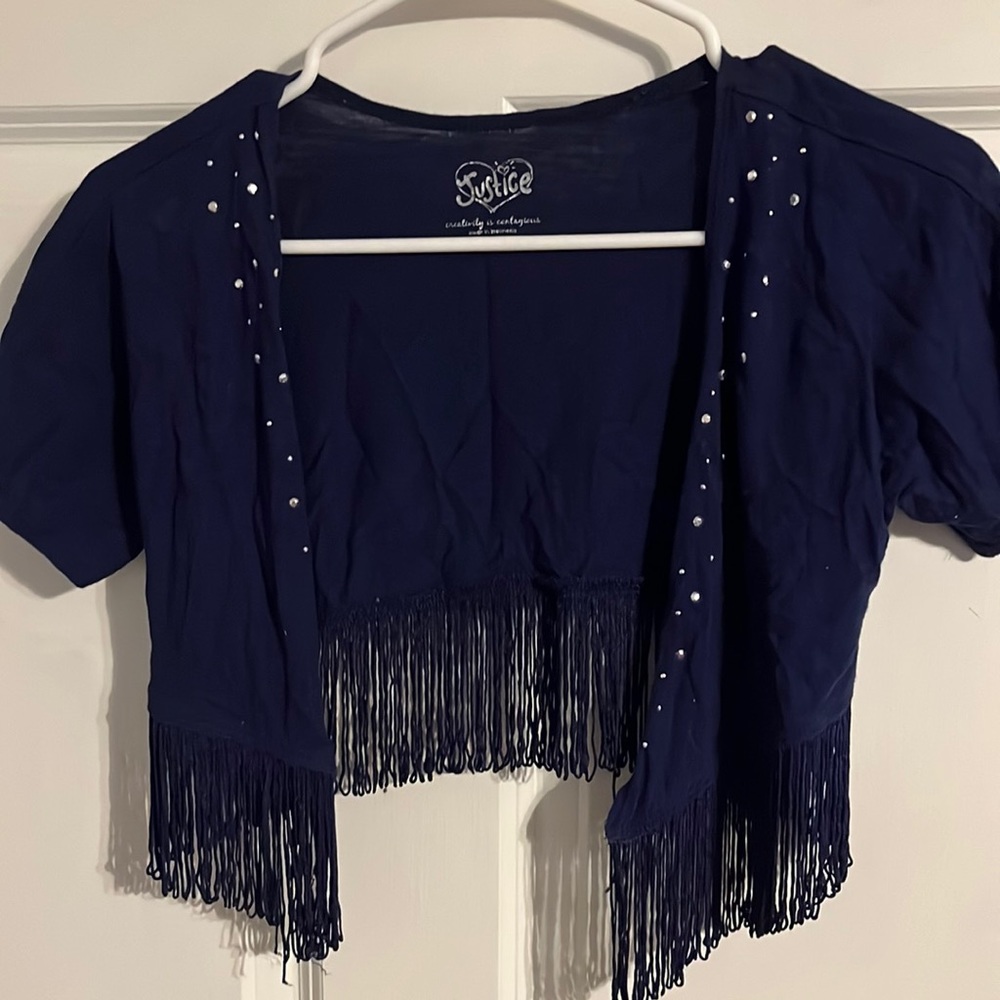 Girls Justice Dark Blue Fringe Cardigan- Size 8